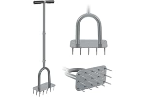 xilpo Lawn Aerator Spike Manual Yard Aerator with 15 Spikes, Grass Aerator Tools for Yard, Improves Oxygen and Water Flow Revives Lawn Health, Durable Iron Construction, Gray