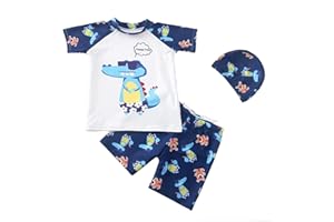 YAGATA Baby Toddler Boys 3 Pieces Swimsuit Set Boys Swimwear Dinosaur Bathing Suit Rash Guards UPF 50+