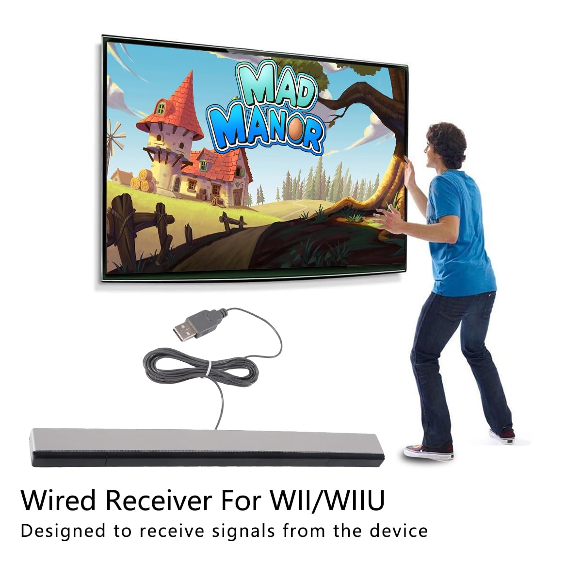 EQINI USB Sensor Bar for Wii, Replacement USB Wired Infrared Ray Sensor Bar for Wii, Wii U, and PC, includes Stand.
