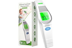 Forehead Thermometer for Kids and Adults, HealthTree No Touch Forehead Thermometer for Baby, 2 in 1 Digital Infrared Head Thermometer with Fever Alarm, Mute and Memory Functions