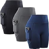 CADMUS 3 Pack High Waisted Workout Shorts for Women 8" Yoga Biker Shorts w Two Side Pockets