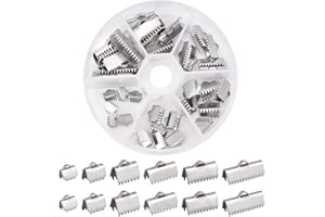 PH PandaHall 36 Pcs 304 Stainless Steel Ribbon Bracelet Bookmark Pinch Crimp Clamp End Findings Cord Ends Fasteners Clasp Leather Crimp Ends 6 Sizes 6.5-20mm for Jewelry Making