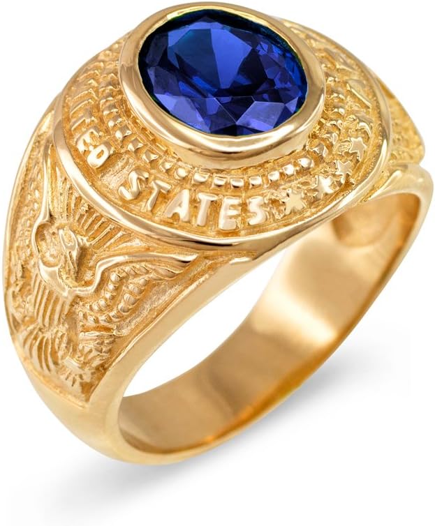 American Heroes September CZ Birthstone US Army Men's Ring in Solid 10k Yellow Gold