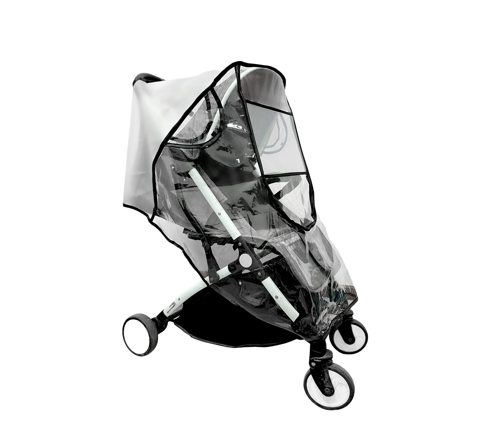 Universal Rain Cover for Pushchair Stroller, Food Grade EVA, Large Rain Cover for Pushchair Pram with Zip Water Resistant and Durable Transparent Baby Travel Weather Shield Fit Most Strollers (Black)