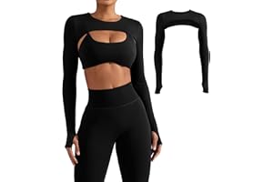 YEOREO Women Crop Top Long Sleeve Bolero Open Front Workout Cropped Shirts Sports Shrug