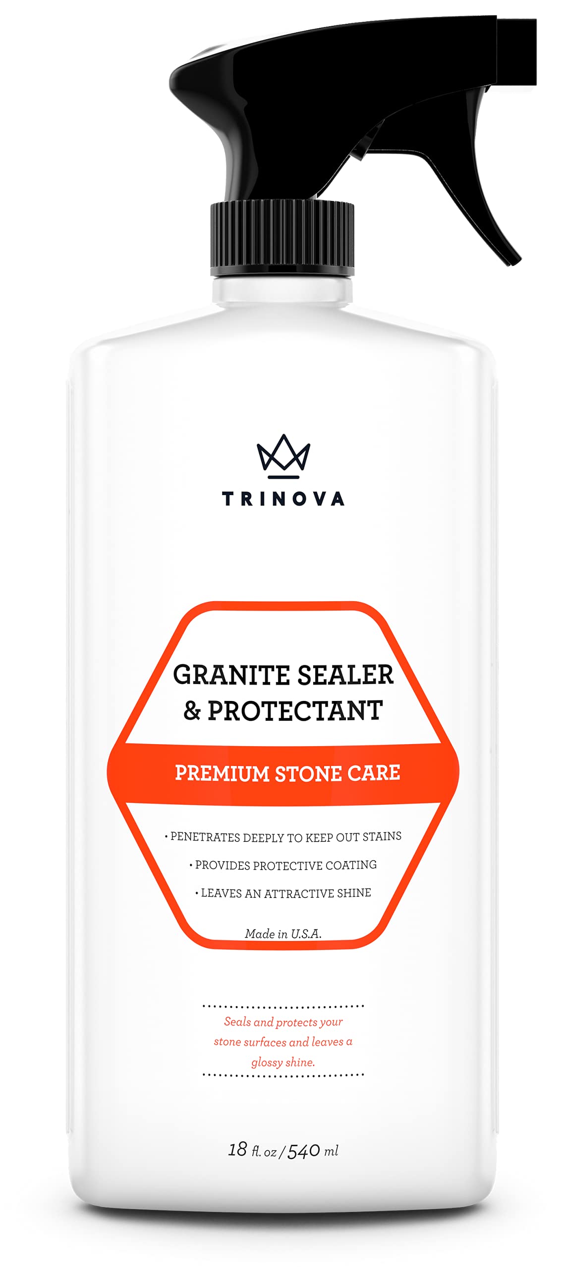 TriNova Granite Sealer & Protector - Best Stone Surface Protectant - Easy Maintenance for Clean Countertops, Tile & Floors - No Streaks, Haze or Water Spots - 18 OZ