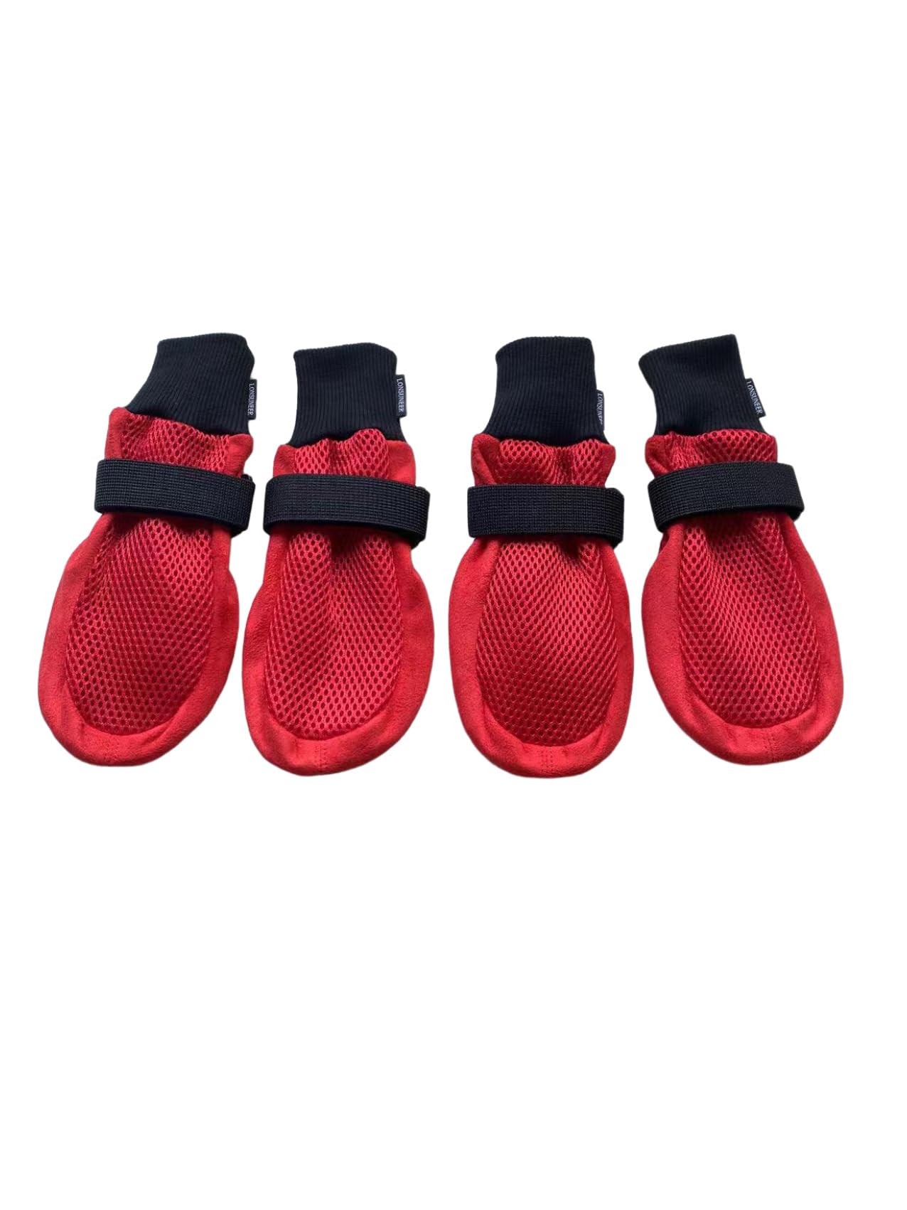 LONSUNEER Dog Shoes Soft and Lightweight, Dog Boots with Breathability Fabric, Dog Booties for Spring Summer and Fall Set of 4 Size X-Large Color Red