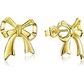 DAYBYDAY Bow Earrings Cubic Zirconia Ribbon Stud Earrings for Women 925 Sterling Silver/Yellow Gold Plated Bow Tie Earrings Cute Jewelry (with Gift Box)