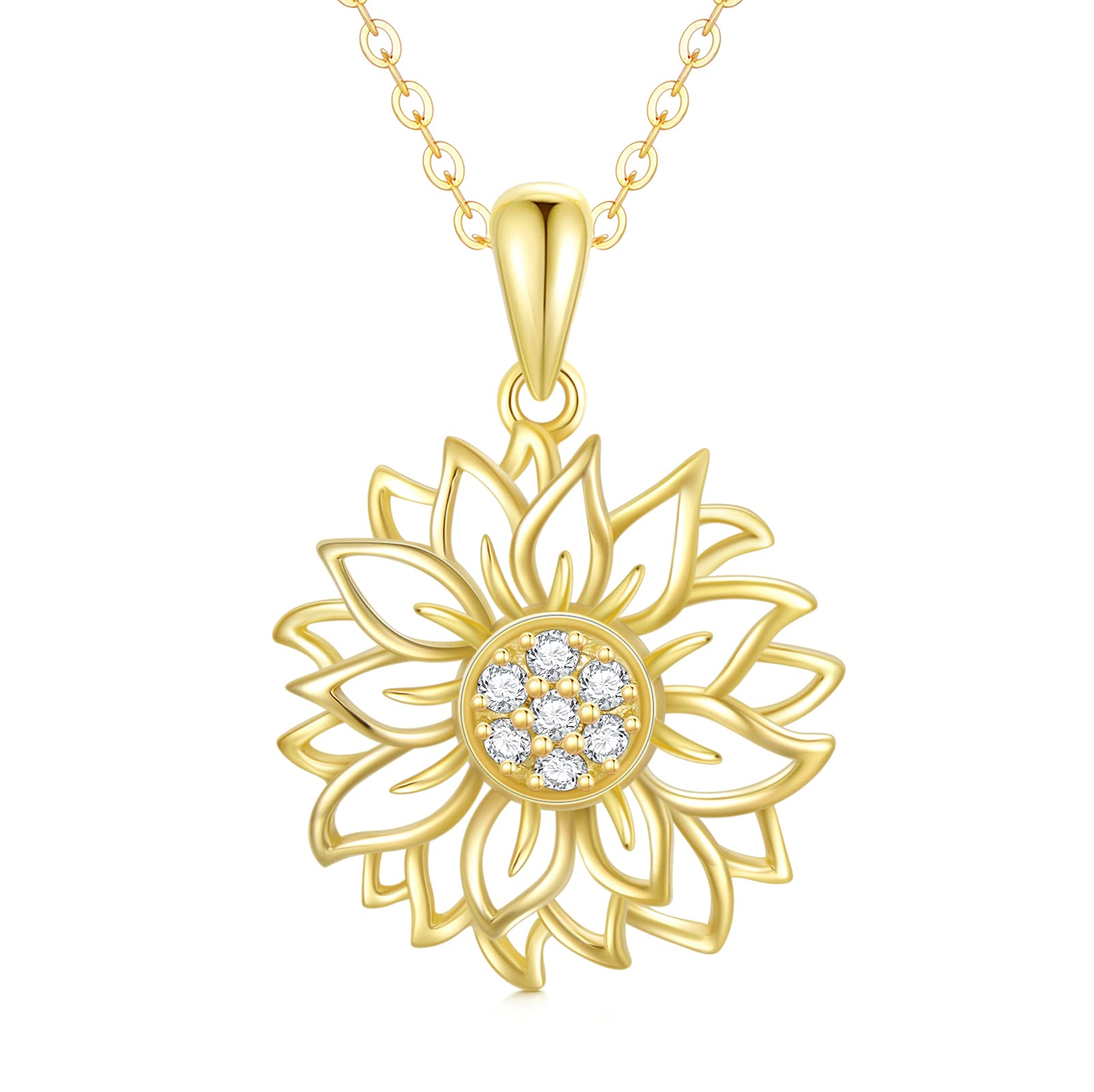 SISGEM 9 ct Gold Sunflower Necklace for Mum, Solid Yellow Gold 0.056cttw Nature Diamond Necklace, You are My Sunshine, for Women Girls Ladies Sisters, 46cm