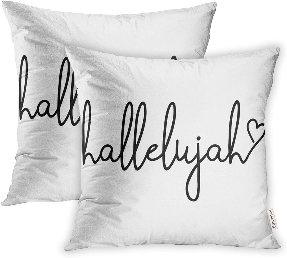 Emvency Throw Pillow Covers Bible Hallelujah Word Heart Lettering Quote Tattoo Scrap Booking Hand Alleluia Band Square 18x18 inch Pillowcases Case Cover Cases