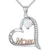 HPQQ Gifts for Mom Birthstone Necklace 925 Sterling Silver Heart Mom Birthday Jewelry Mother's Day Gifts for Women Mother