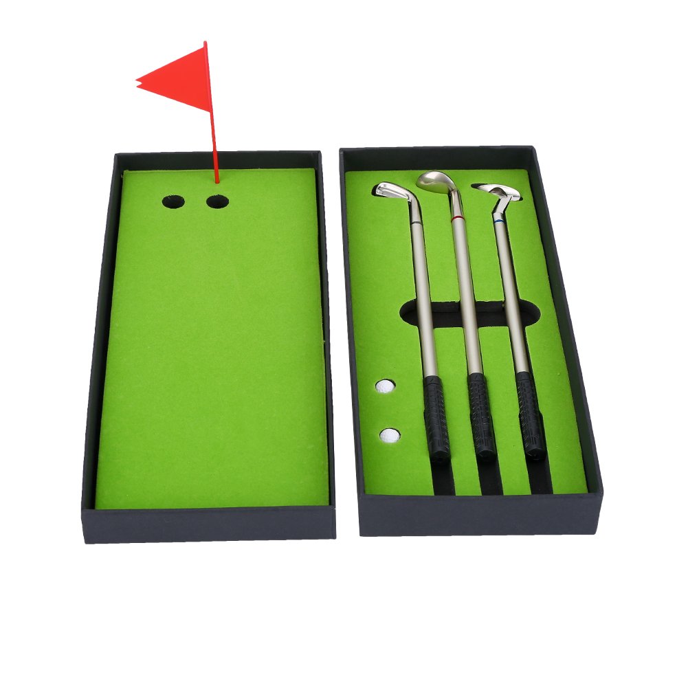 VGEBY Golf Pen Set, Metal Mini Golf Club Models Ballpoint Pen Flag Set Desktop Golf Ball Pen Set Golf Accessories Golf