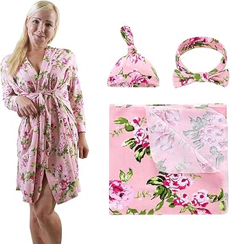 matching nursing gown and swaddle