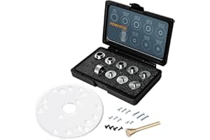 POWERTEC Dia 6-1/2" Router Base Plate & 10Pcs 5/16 to 1" Short Shank Router Template Bushing Guide Sets & Centering Pin. Fits