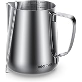 Milk Frothing Pitcher, 32oz Steaming Pitcher Stainless Steel Espresso Machine Accessories for Coffee Bar, Cappuccino Barista Tools Milk Jug Steamer Frother Cup with Decorating Latte Art Pen