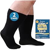 Powbrace 2 Pairs Wide Diabetic Socks for Men Women Plus Size,Lymphedema Socks,Socks for Swollen Feet and Ankles,Edema Socks,Loose Fit Socks,Non-Binding Socks,Bariatric Socks,Hospital Cast Socks-All Black