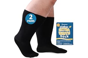 Powbrace 2 Pairs Wide Diabetic Socks for Men Women Plus Size,Lymphedema Socks,Socks for Swollen Feet and Ankles,Edema Socks,Loose Fit Socks,Non-Binding Socks,Bariatric Socks,Hospital Cast Socks-All Black