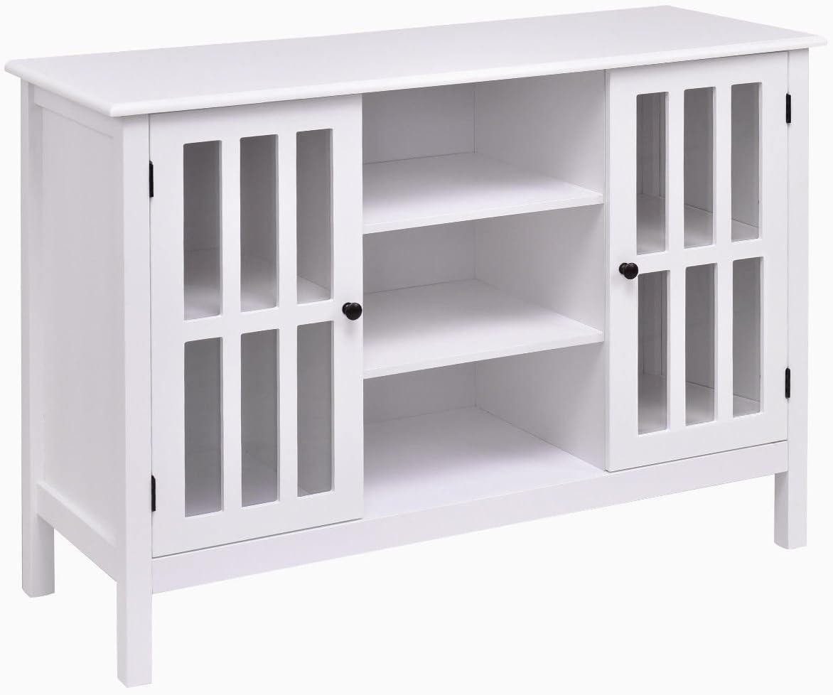GJH One Wood TV Stand Storage Console Free Standing Cabinet Holds Up to A 45" (White)