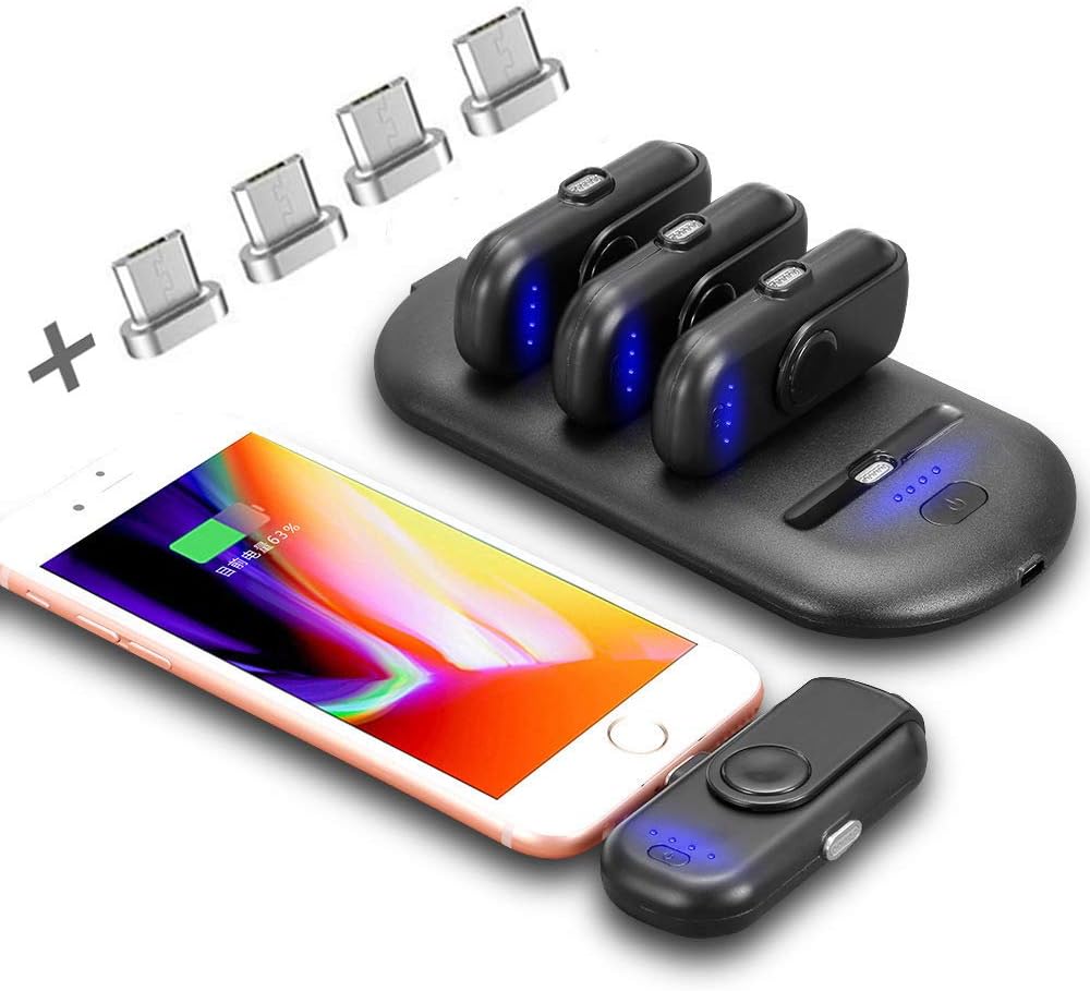 VILLSION Fingerpow Power Bank Wireless Portable External Battery Charger Android Phone, 5000mAh Charging Bank, 4PCS 1000mAh Finger Pow Charger, Black