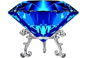 Hiziwimi 60mm Large Crystal Diamond Paperweight with Stand Jewels Wedding Decorations Centerpieces Home Decor (2.36 in, Blue)