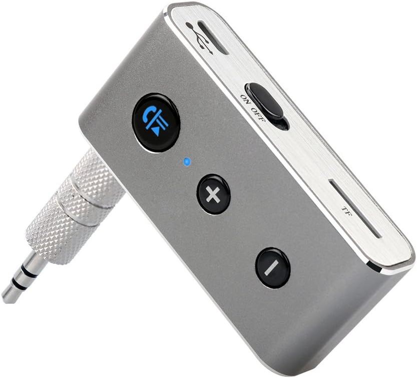 Bluetooth Receiver Portable Bluetooth 4.2 Car Aux Adapter Wireless Audio Adapter Support TF Card Hands Free Car Kit for Car/Home Audio Stereo System