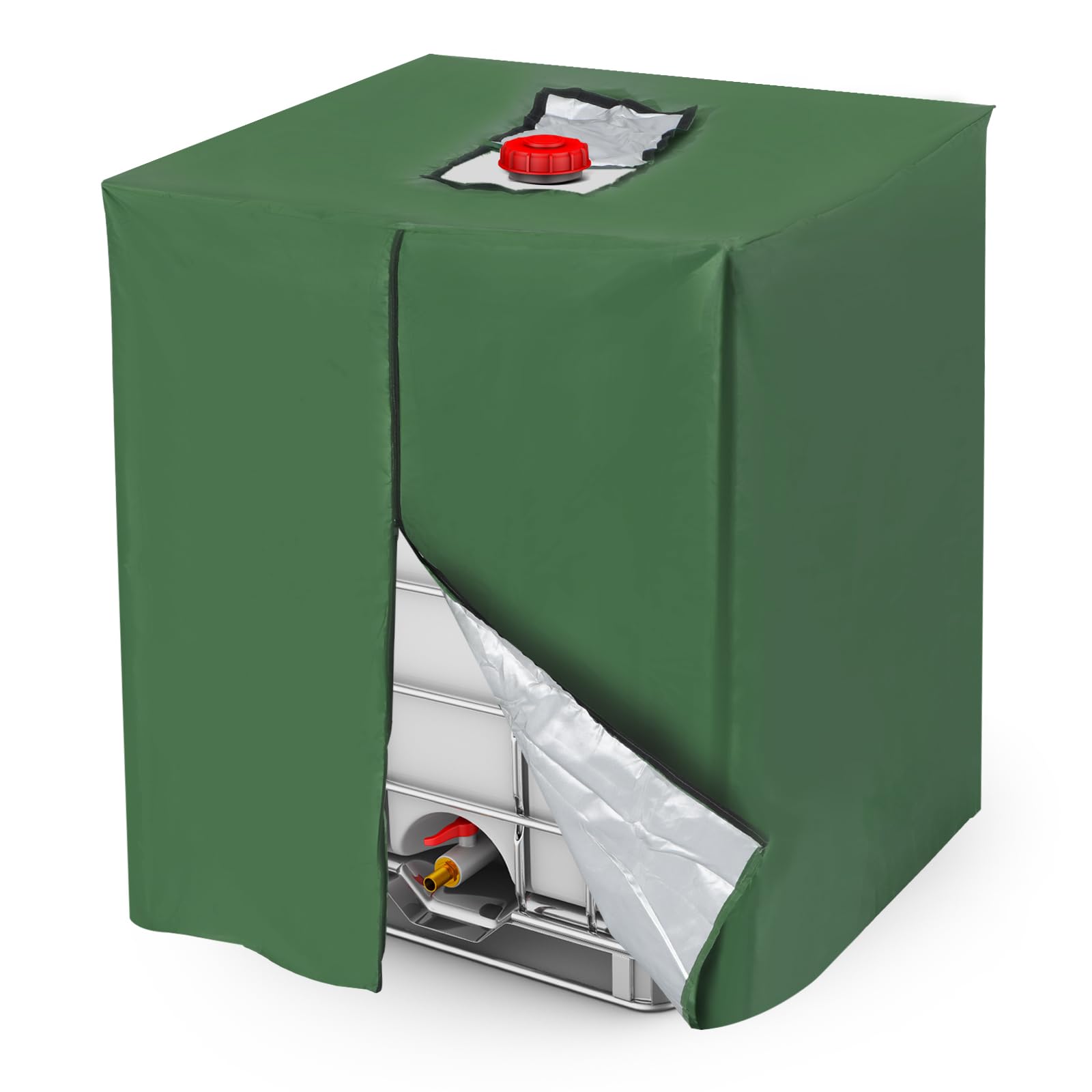 PATIKIL IBC Tote Cover 275 Gallon 420D Fabric Sunshade Waterproof Water Tank Protective Cover with Zipper for 1000L Outdoor Garden Water Ton Rain Barrel, Green (120 * 116 * 100cm)