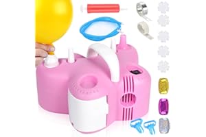 HXHWISE Balloon Pump,Electric Balloon Pump Set,Dual Nozzle Blower Balloon Inflator with Hand Pump,Portable Air Balloon Inflator Pump Balloon Blower for Party Decorations (Pink)