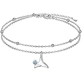 Star Moon Layered Anklet 925 Sterling Silver Sunflower Airplane Mermaid Tail Anklets for Women Girls Adjustable Beads Crescent Ankle Bracelet Boho Beach Foot Chain Charm Jewelry