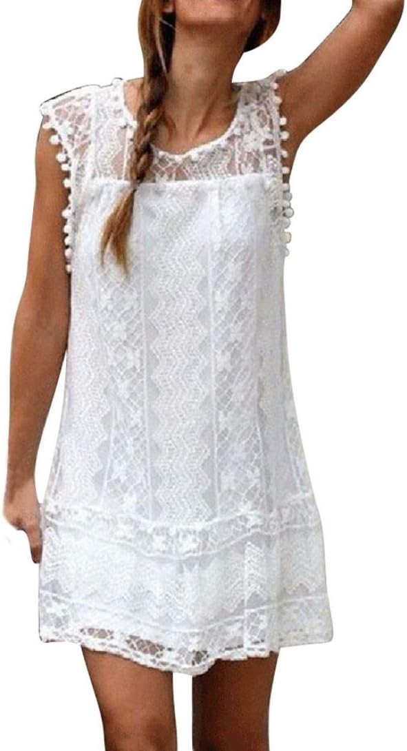Ankola Women's Casual Lace Tassel Mini Dress Sleeveless Beach Short Dress