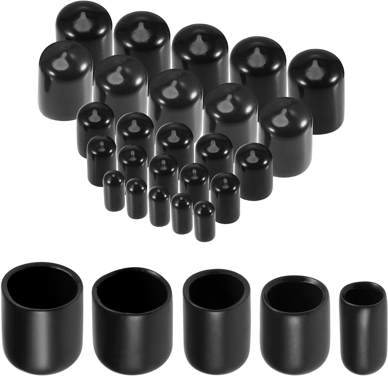 MACHSWON 25pcs Rubber End Caps 5 Size (6mm 9mm 12mm 16mm 19mm), Vinyl Round End Cap Cover Screw Thread Protectors Tube Bolt Cap for protection of Screws Tubes Cables Wires, etc