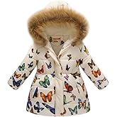 Girl Winter Dress Coats Faux Fur Hood Fleece Jacket Warm Waterproof Floral Parka