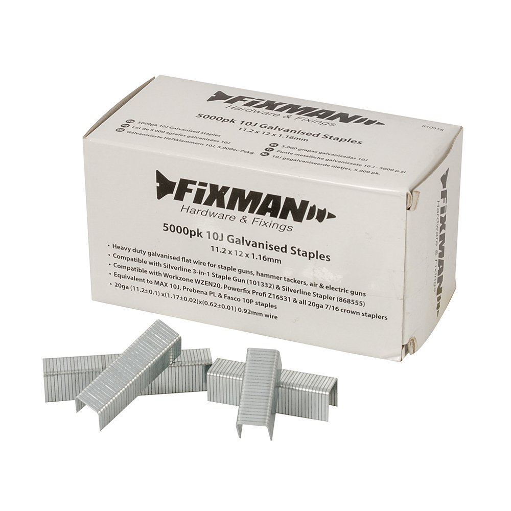 Fixman 10J Galvanised Staples Pack of 5000, 11.2mm x 12mm x 1.17mm (810318)