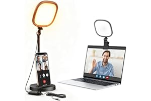 yAyusi Full Screen Desk Ring Light with Stand, Retractable Dual-Use Desktop/Clip On Ring Light for Computer Laptop, Portable 