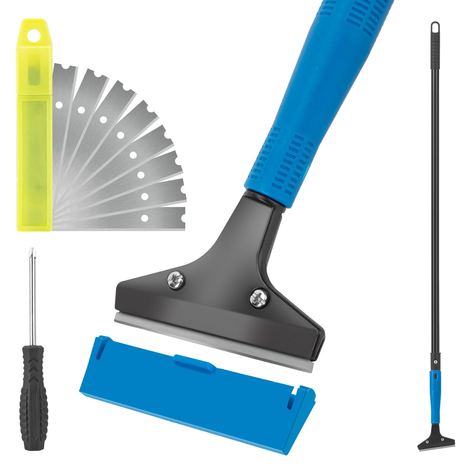 Photo 1 of KeFanta Floor Scraper Heavy Duty, 4" Wide Razor Blade Scraper Tool with 45.7" Long Handle, 10PCS Extra Metal Blades, Scraper for Cleaning Glass Wall Gum Paint Tile Glue Linoleum Sturdy Durable