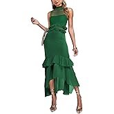 Aisbei Women's Elegant Bodycon Maxi Dress Mock Neck Sleeveless Mesh Ruffle Dress Party Cocktail Formal Wedding Guest Dresses