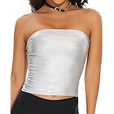 Gatielzana Women's Metallic Crop Tube Top Shiny Strapless Bandeau Bra for Dancing, Raves, Festivals, Costumes