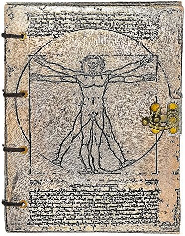 Handmade, Fair Trade, Da Vinci, Refillable, Embossed - Hardcover, 100% Recycled Cotton Paper, Genuine Leather Journal, Medium 8"x 6"x 1": 20% OFF + 25% OFF 2nd item