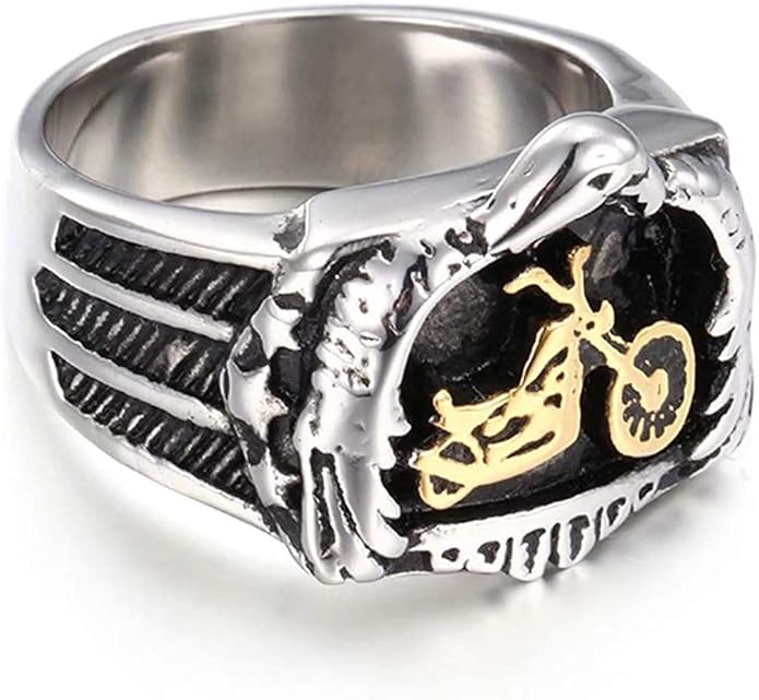 LAMUCH Men's Motorcycle Biker Ring Stainless Steel Eagle Embracing Gold Motorbike Chopper Punk