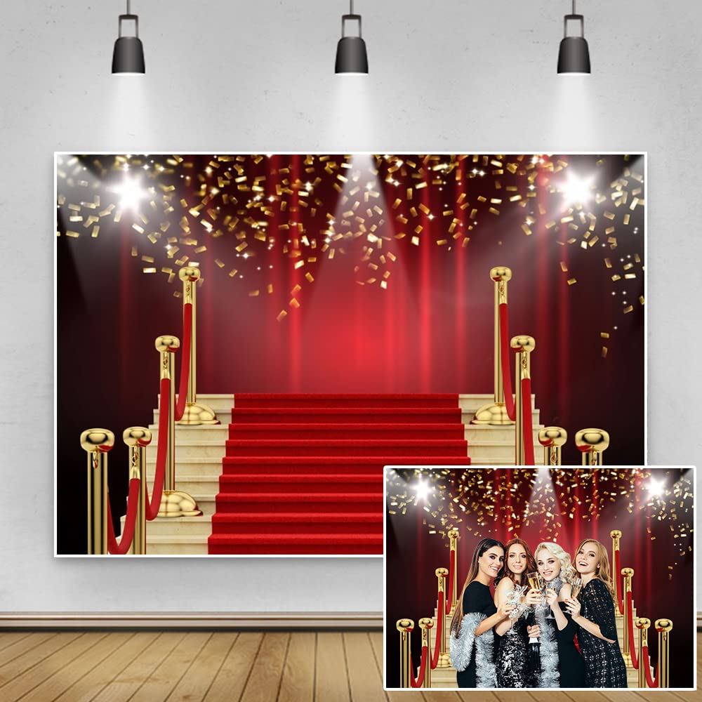 Renaiss 7x5ft Red Carpet Backdrop Spotlight Podium Background Birthday Party Decoration Movie Star Event Banner Kids Adults Portrait Photography Photo Studio Props Vinyl