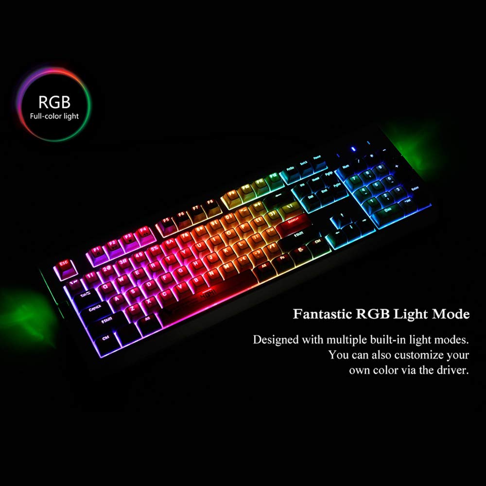 NACODEX F11 Retro Mechanical Keyboard 104 Keys Anti-Ghosting - PBT SA Spherical Keycap - Cherry MX Red Switches - Programmable Macro White Backlit PC Wired Keyboard for Office Gaming (Black)