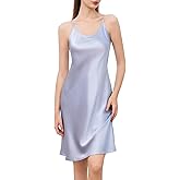 THXSILK 6A+ 100% Mulberry Silk Nightgown for Women, 22 Momme Sexy Silk Slip Dress, Round Neck Long Sleepwear