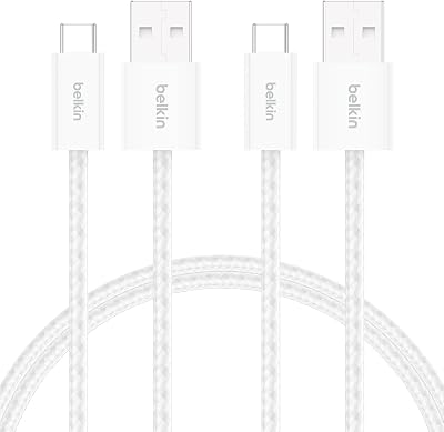 Paquete de 2 Cables Trenzados USB-A a USB-C de 1,5 m (15 W), carga rápida, cables de alimentación flexibles USB tipo C para iPhone 17 y 16, Galaxy S25, Pixel 10, iPad Pro y otros, Blanco
