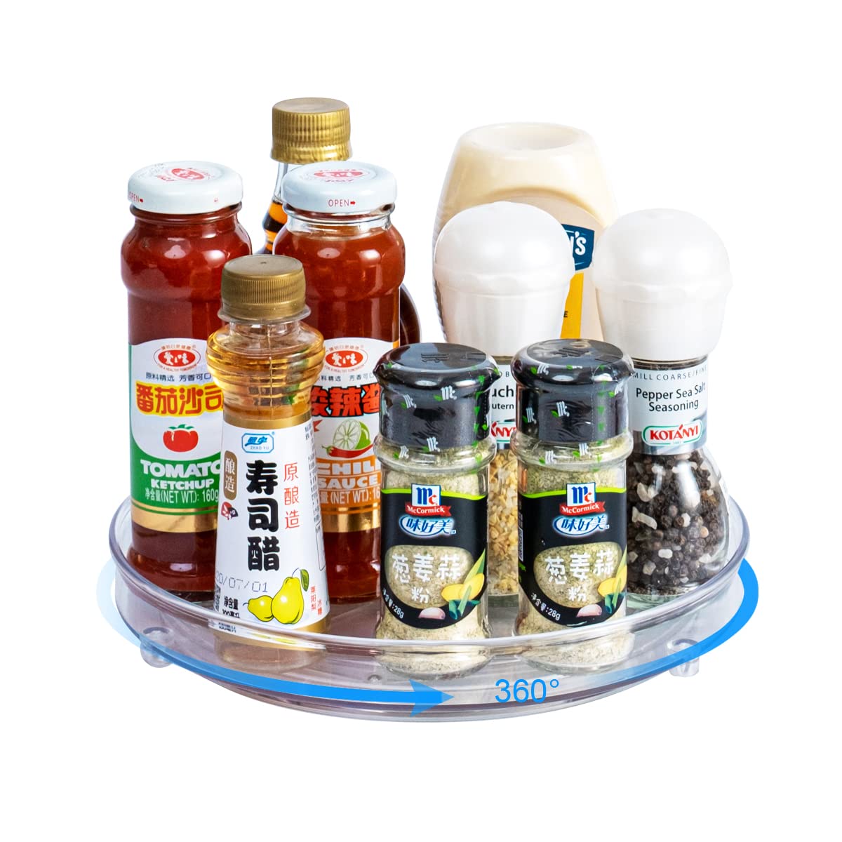 Auzass Turntable Cupboard Organiser, BPA-Free Clear Rotating Spice Racks for Kitchen Fridge Pantry Cabinet Countertop Storage, Versatile Condiment Spice Holder for Jars(23.5cm)
