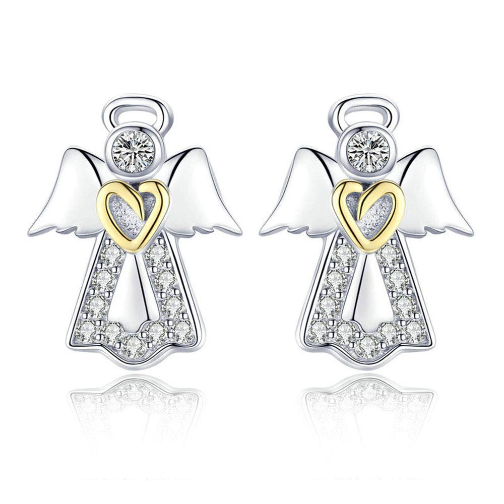 NEWL 925 Sterling Silver Guardian Angel Exquisite Stud Earrings for Women Silver Jewelry Gift