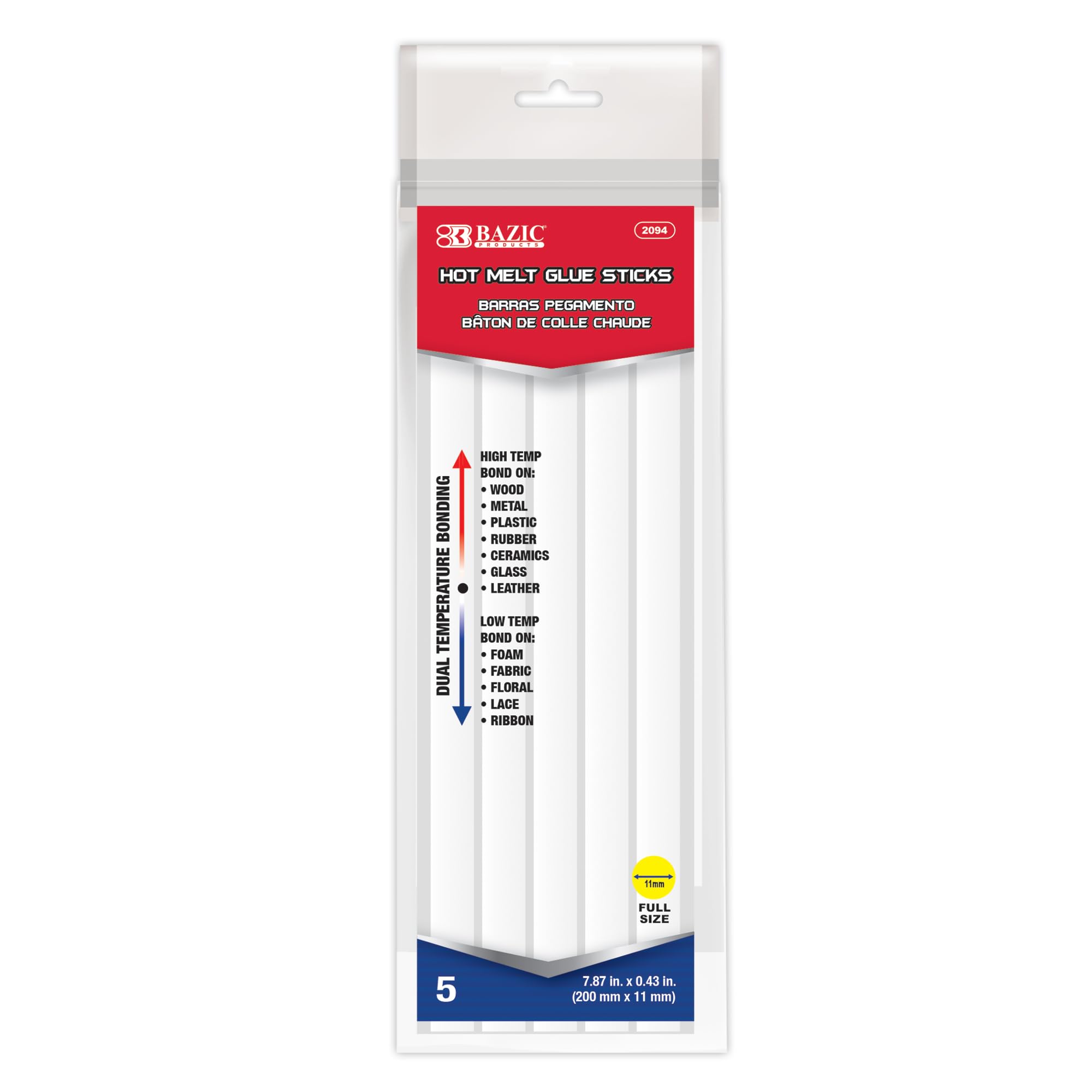 BAZIC Hot Melt Glue Sticks Dual Temp Full Size 7.87