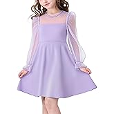 Hvididan Girl's Puff Long Sleeve Girls Fall Dresses High Waist A Line Casual Party Wedding Dress 5-14 Years