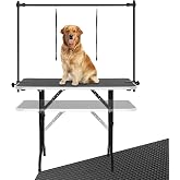 LEIBOU 45'' Height Adjustable(23''~33.8'') and Foldable Pet Dog Grooming Table Heavy Duty Iron Frame with H-Shape Grooming Arm &amp; Noose, Maximum Capacity Up to 260lbs, Black