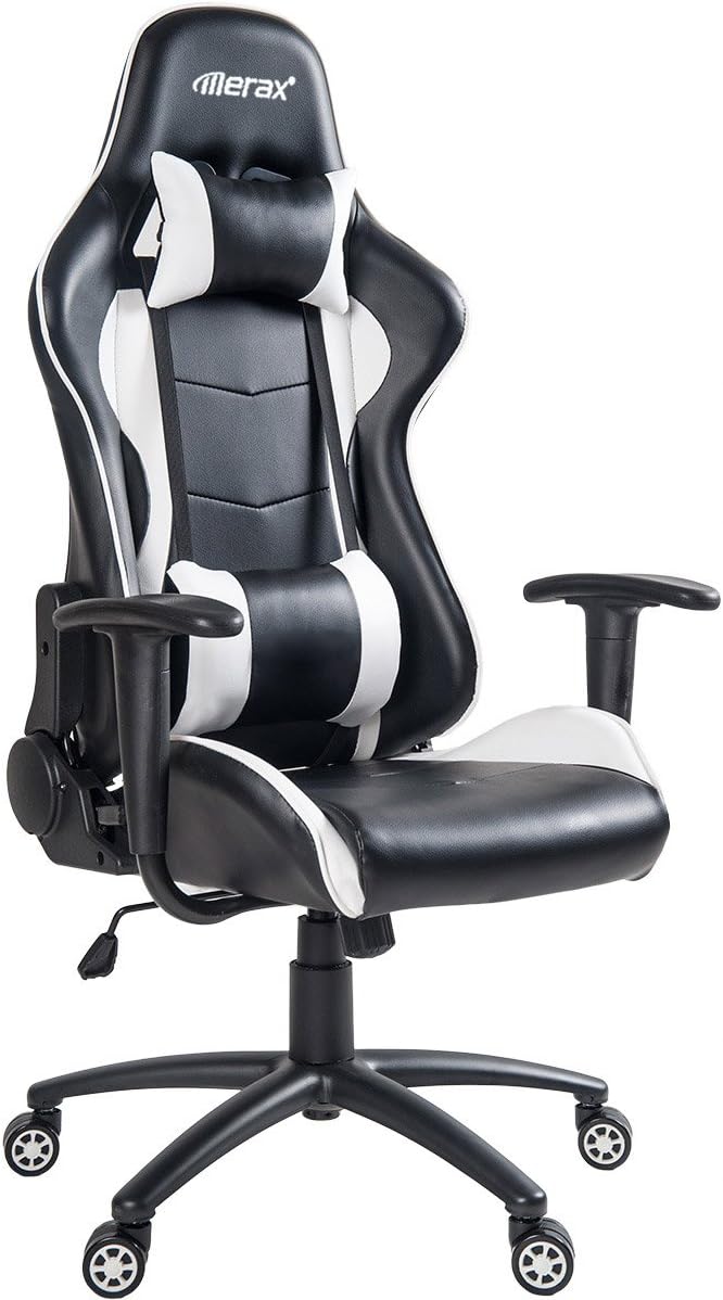 DERCASS High Back Computer Chair PU Leather Desk Chair PC Racing Executive Ergonomic Adjustable Swivel Task Chair with Lumbar Support & Headrest (White 1)