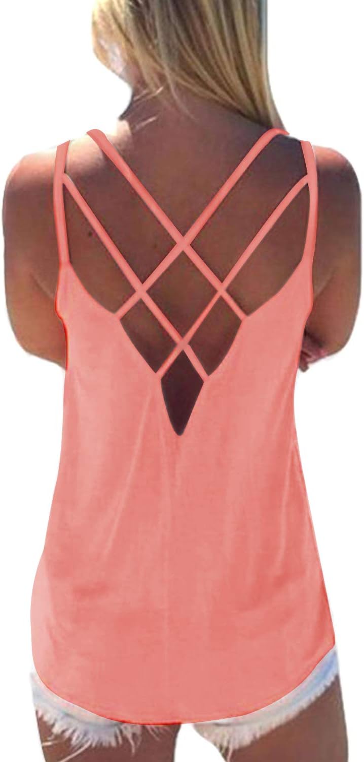 Women Summer Strap Tops Sleeveless Vest Shirts Sexy Casual Tank Tops Spaghetti Crossed Cami