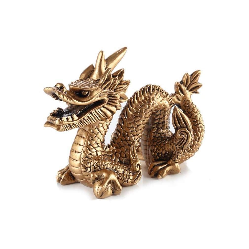 lachineuse - Feng Shui Lucky Dragon Figurine - Dragon Figurine - 15 x 11 x 7 cm - Symbol of Power, Strength & Longevity - Chinese Asian Decoration - for Office, Home - Gold Colour